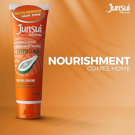 Junsui Papaya Scrub Whitening Face Wash 100g - Exfoliating Deep Cleansing Facial Scrub for Dead Skin Removal, Oil Control & B