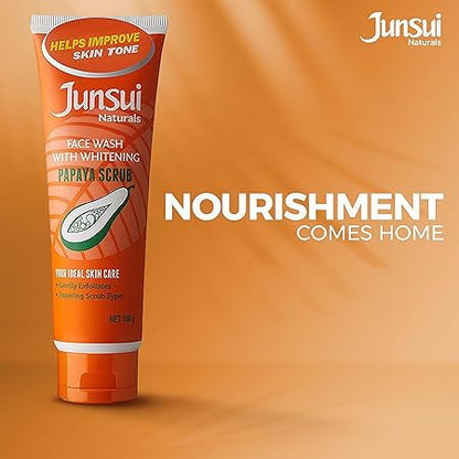 Junsui Papaya Scrub Whitening Face Wash 100g - Exfoliating Deep Cleansing Facial Scrub for Dead Skin Removal, Oil Control & B