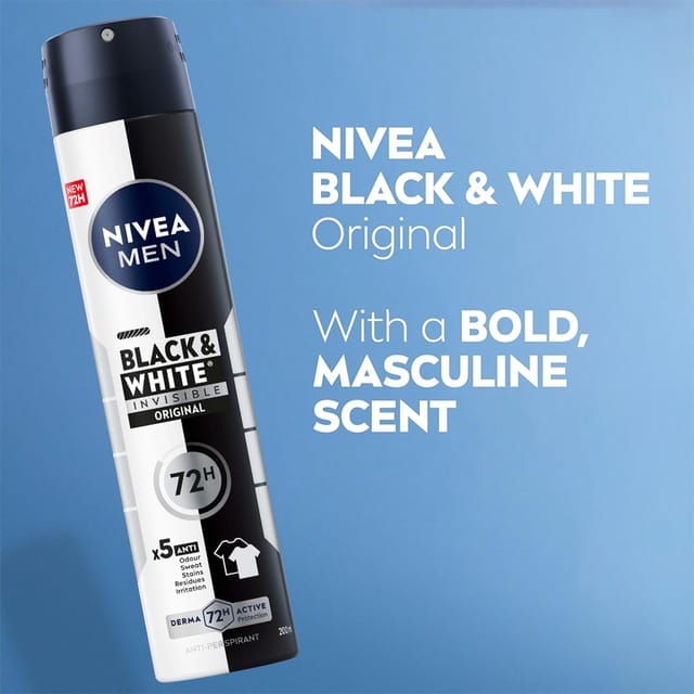 Nivea Men Black & White Invisible Antiperspirant Deodorant Spray Original 72H Active Protection 250ml
