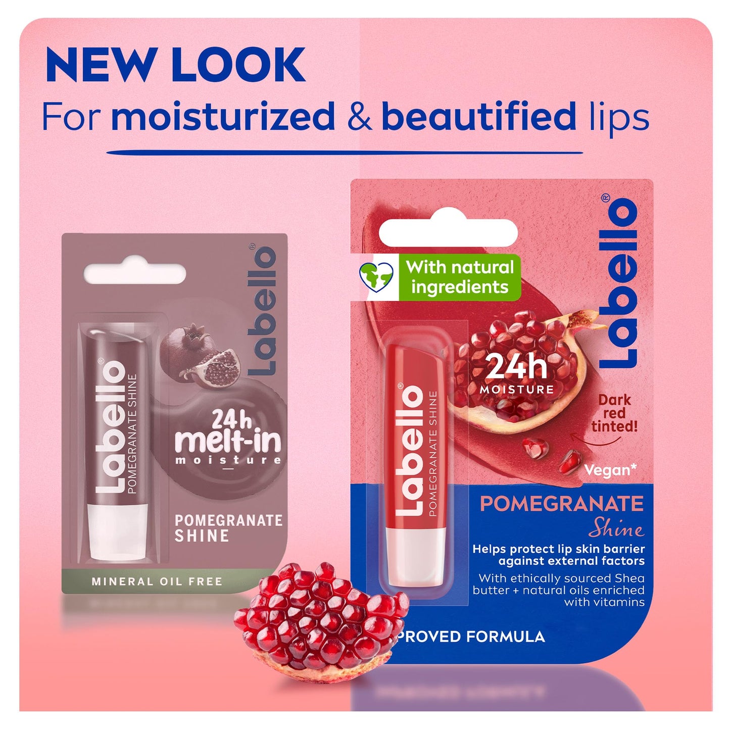 Labello 24h Moisture Lip Balm Pomegranate Shine 4.8g – Long Lasting Hydrating Lip Care Balm for Soft Smooth Lips, Moisture Pr