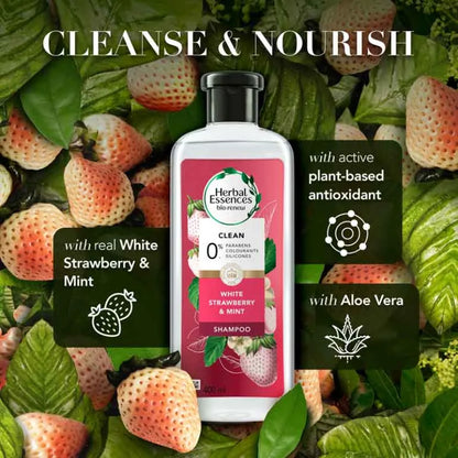 Herbal Essences Clean White Strawberry & Sweet Mint Shampoo 400ml – Refreshing Shampoo for Clean, Soft & Shiny Hair