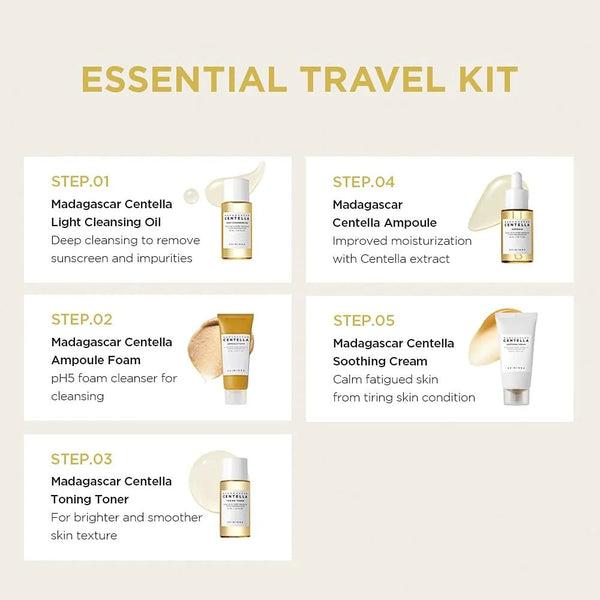 SKIN1004 Madagascar Centella Travel Kit Travel-Sized Skincare Set Soothing & Hydrating Essentials (K Beauty)
