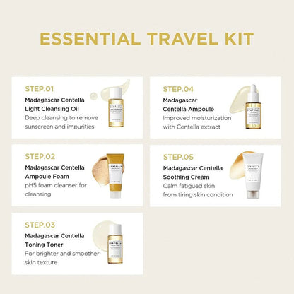 SKIN1004 Madagascar Centella Travel Kit Travel-Sized Skincare Set Soothing & Hydrating Essentials (K Beauty)