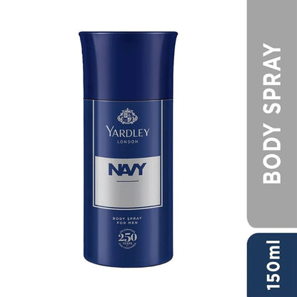 Yardley London Navy Body Spray for Men 150 ml Fresh Masculine Fragrance & Long‑Lasting Freshness