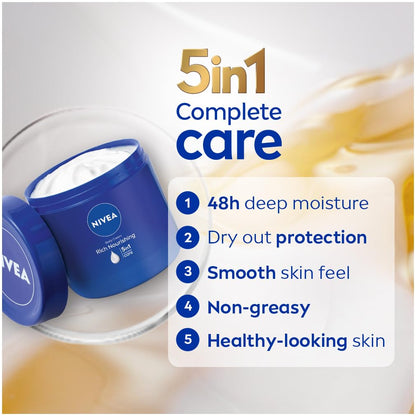 Nivea Rich Nourishing Body Cream 400ml Deep Moisture Serum, Almond Oil & Vitamin E, 5-in-1 Complete Care for Dry to Very Dry 