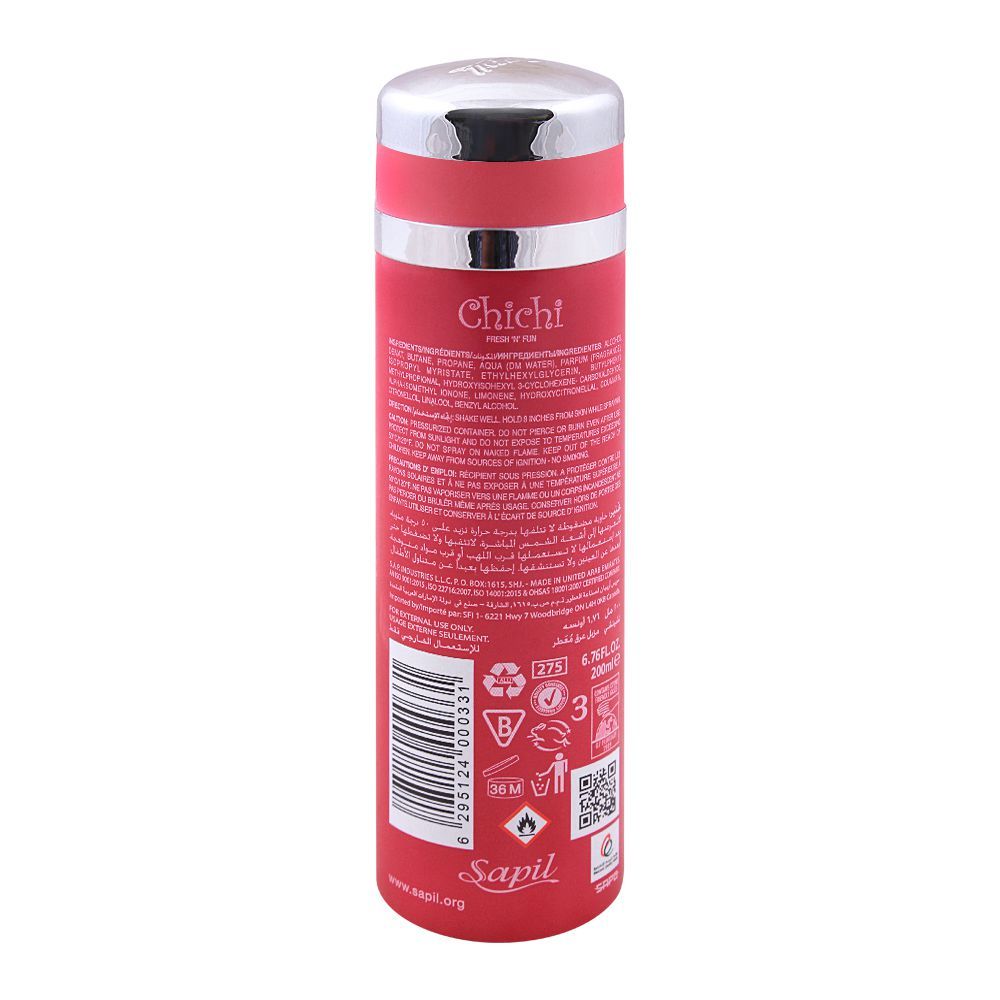 Sapil Chichi Body Spray for Women 200ml - Long Lasting Floral Fruity Fragrance Mist with All Day Odor Protection, Fresh Femin