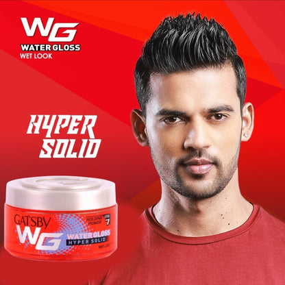 Gatsby Water Gloss Hyper Solid Hair Styling Gel 150g - Ultra Strong Hold Wet Look Gel for Maximum Control, Long Lasting Shine