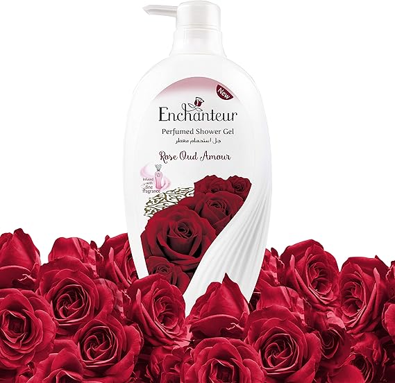 Enchanteur Rose Oud Amour Perfumed Shower Gel 550ml - Deep Cleansing Moisturizing Body Wash with Long Lasting Floral Oud Frag