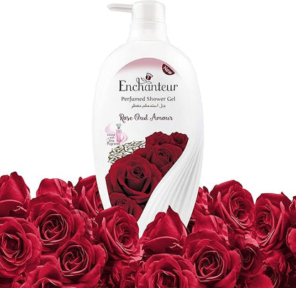 Enchanteur Rose Oud Amour Perfumed Shower Gel 550ml - Deep Cleansing Moisturizing Body Wash with Long Lasting Floral Oud Frag