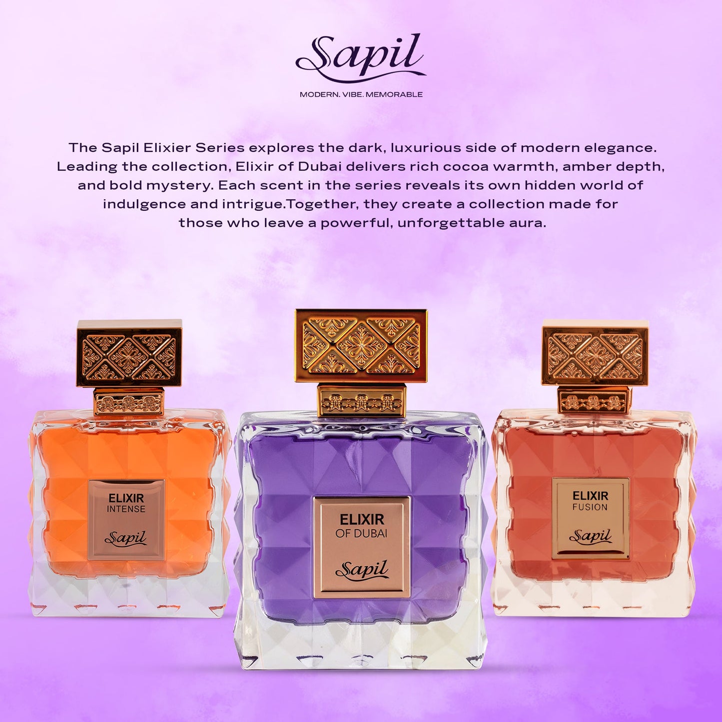 Sapil Elixir of Dubai Eau de Toilette for Men & Women 100ml - Long Lasting Oriental Woody Fragrance Perfume with Rich Amber N