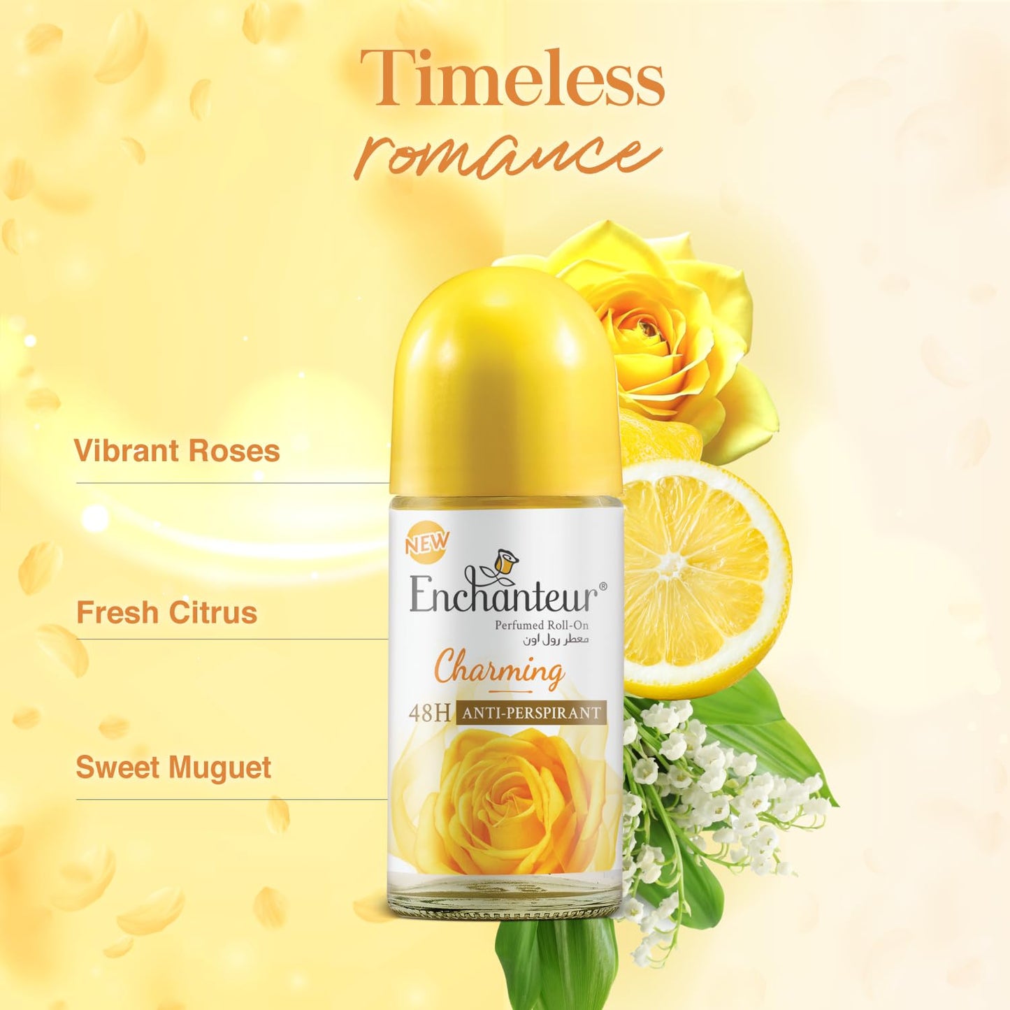 Enchanteur Charming Roll-On Deodorant 50ml - Long Lasting Floral Fragrance Anti-Perspirant for Women Freshness & Odor Protect