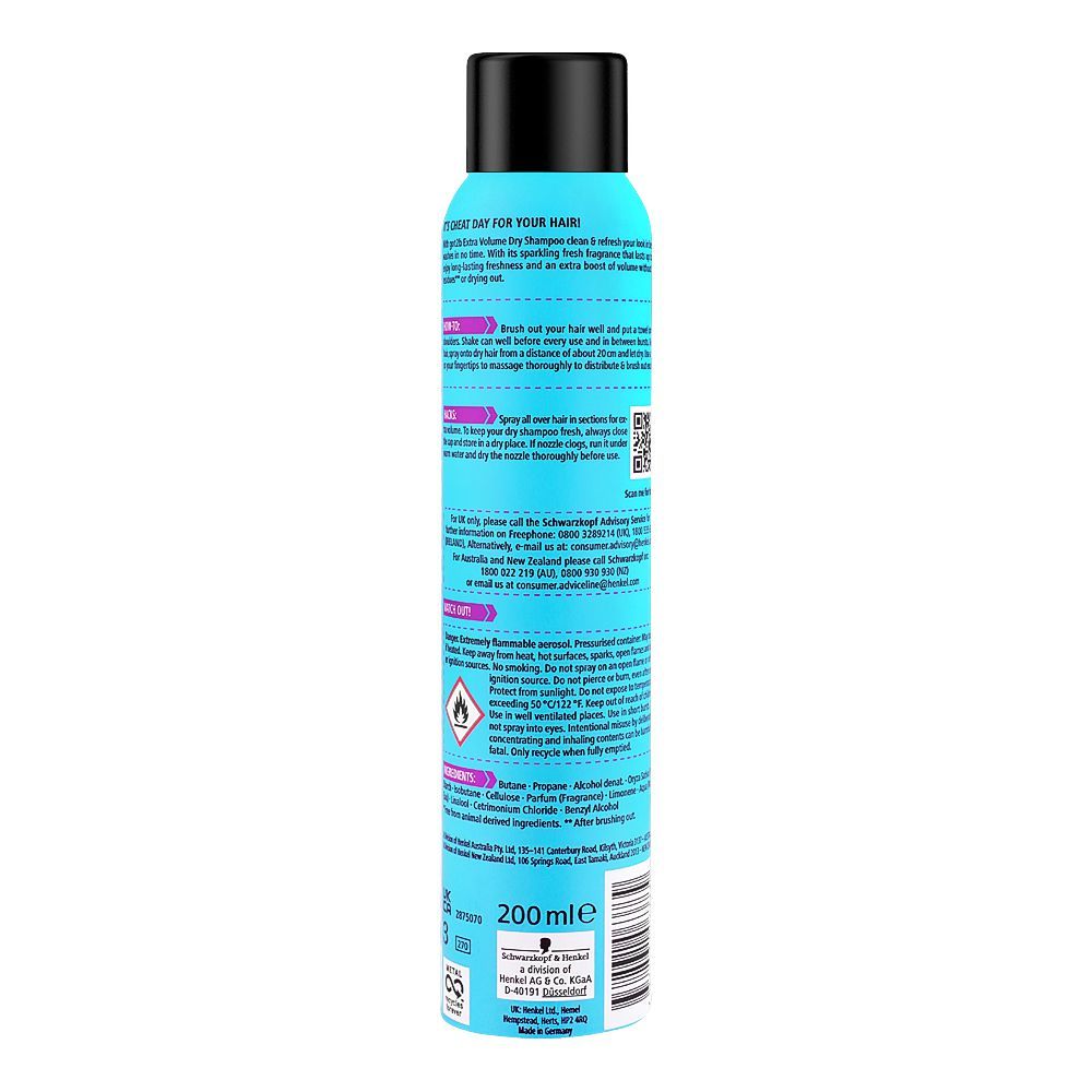 Schwarzkopf Got2b Dry Shampoo with Lemon & Bergamot 200 ml Extra Volume & Fresh Oil Control