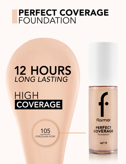 Flormar Perfect Coverage Foundation (Shade:105 Porcelain Ivory) 30ml