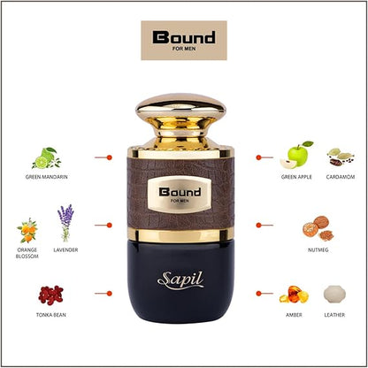 Sapil Bound Eau de Toilette for Men 100ml - Long Lasting Masculine Fragrance with Fresh Woody Aromatic Notes for Daily Wear, 