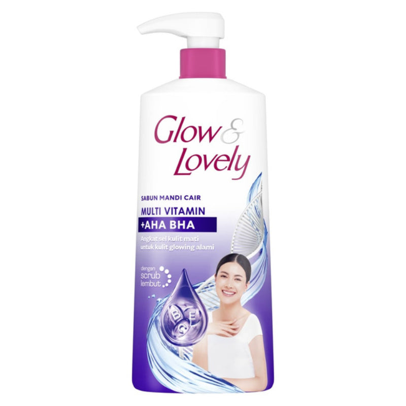 Glow & Lovely Multivitamin + AHA BHA Body Wash 550ml – Gentle Scrub & Exfoliating Shower Gel for Natural Glowing Skin