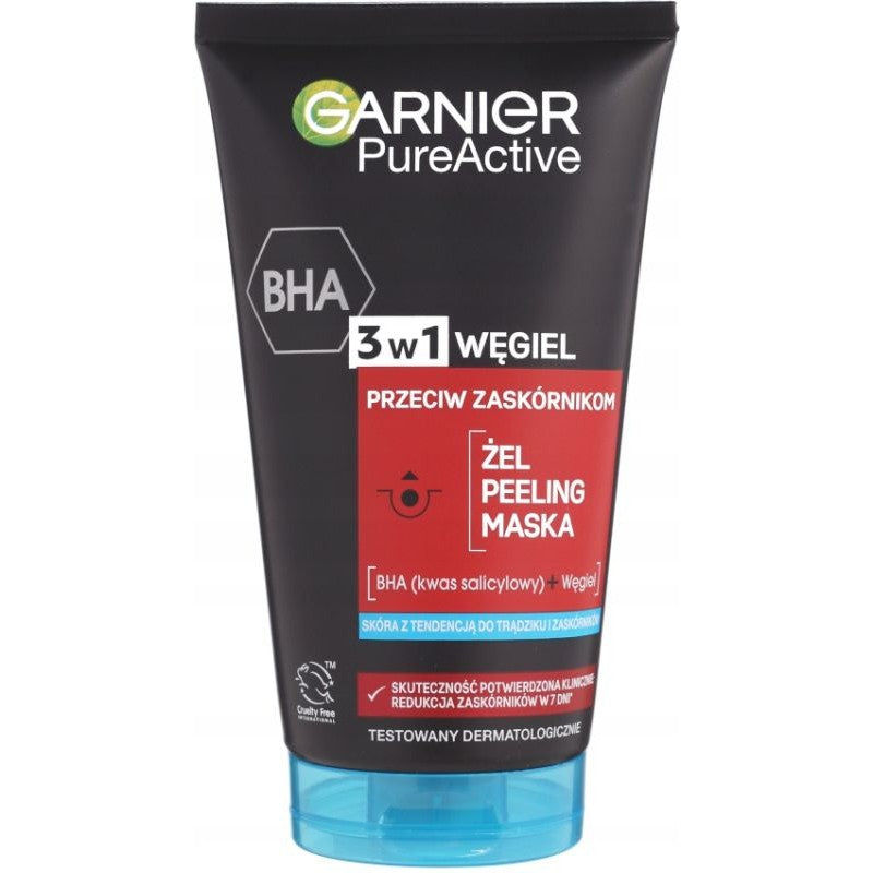 Garnier Pure Active 3-in-1 Cleansing Gel, Scrub & Mask with Activated Charcoal 150ml Anti-Blackheads & Deep Cleansing