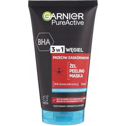 Garnier Pure Active 3-in-1 Cleansing Gel, Scrub & Mask with Activated Charcoal 150ml Anti-Blackheads & Deep Cleansing