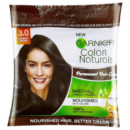 Garnier Color Naturals Hair Color Sachet 3.0 Darkest Brown 30 ml Nourishing & Long-Lasting Hair Color