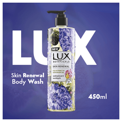 Lux Botanicals Skin Renewal Fig Extract & Geranium Oil Body Wash 450ml - Deep Nourishing Shower Gel for Soft, Smooth & Radian