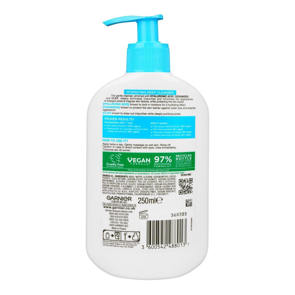 Garnier SkinActive HA Hydrating Deep Cleanser Hyaluronic Acid & Clay 250ml Deep Cleansing & Hydrating Face Wash
