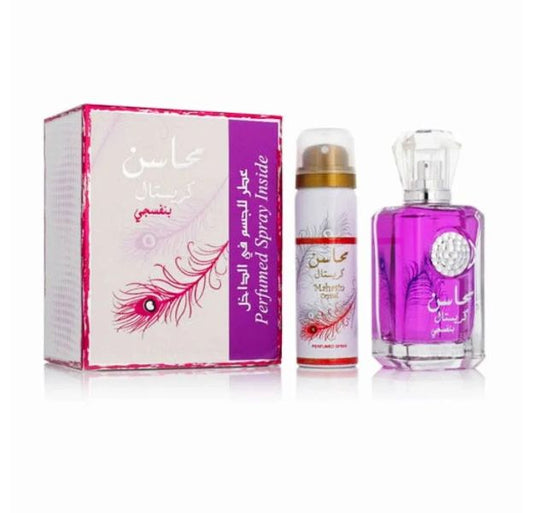 Lattafa Mahasin Crystal Purple Violet Perfume Inside  Deo  For Women  EDP -100ML