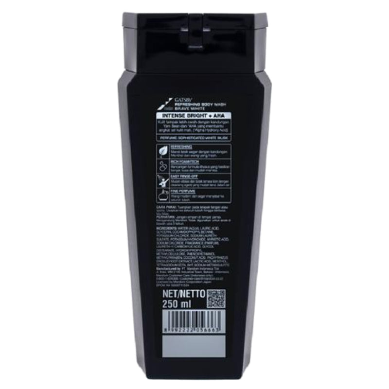 Gatsby Intense Bright Refreshing Brave White Body Wash 250ml - Deep Cleansing Shower Gel for Bright Skin, Long Lasting Fresh 