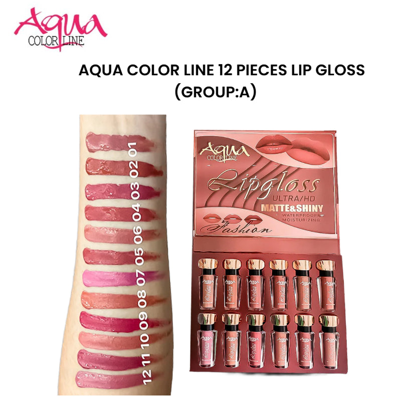 Aqua Color Line 12 Pieces Lip Gloss (Group:A)