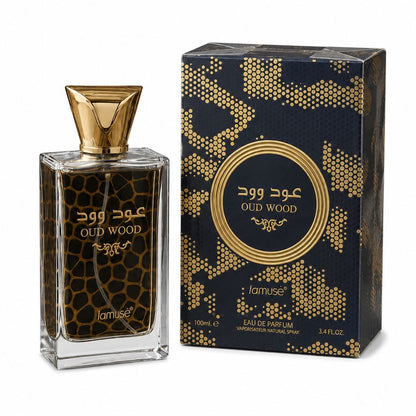Lamuse Oud Wood Eau De Parfum for Men & Women 100ml – Long Lasting Luxury Oud Woody Fragrance Perfume with Rich Amber Notes, 