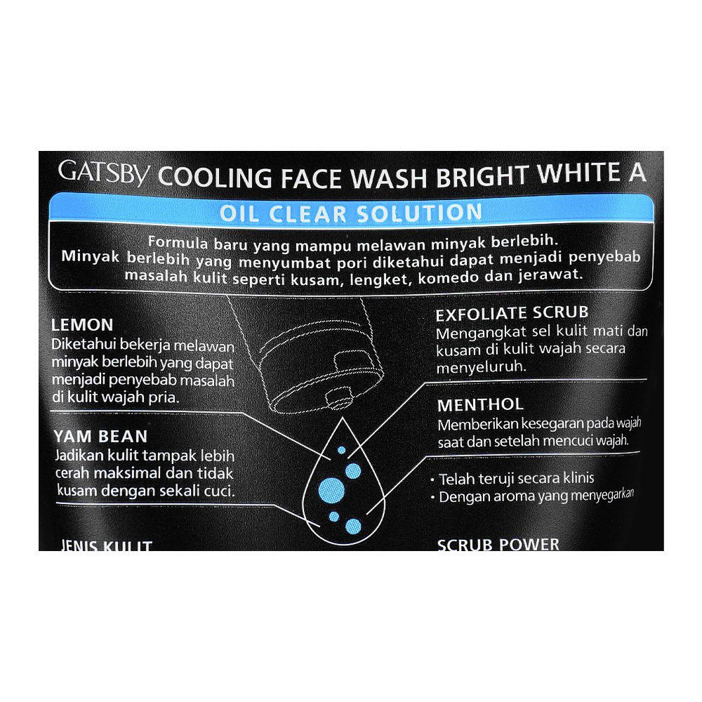 Gatsby Oil Clear Solution Bright White Yam Bean + Lemon Cooling Face Wash 100g - Deep Cleansing Oil Control Brightening Face 
