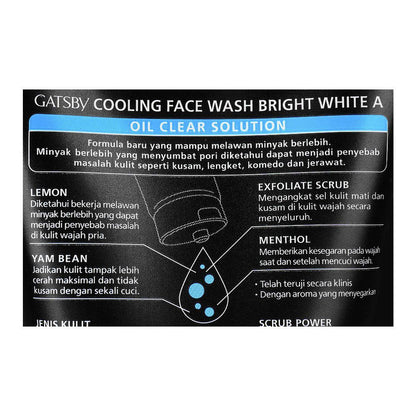 Gatsby Oil Clear Solution Bright White Yam Bean + Lemon Cooling Face Wash 100g - Deep Cleansing Oil Control Brightening Face 