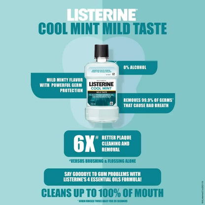 Listerine Cool Mint Mouthwash 250ml Refreshing Breath & Germ Protection