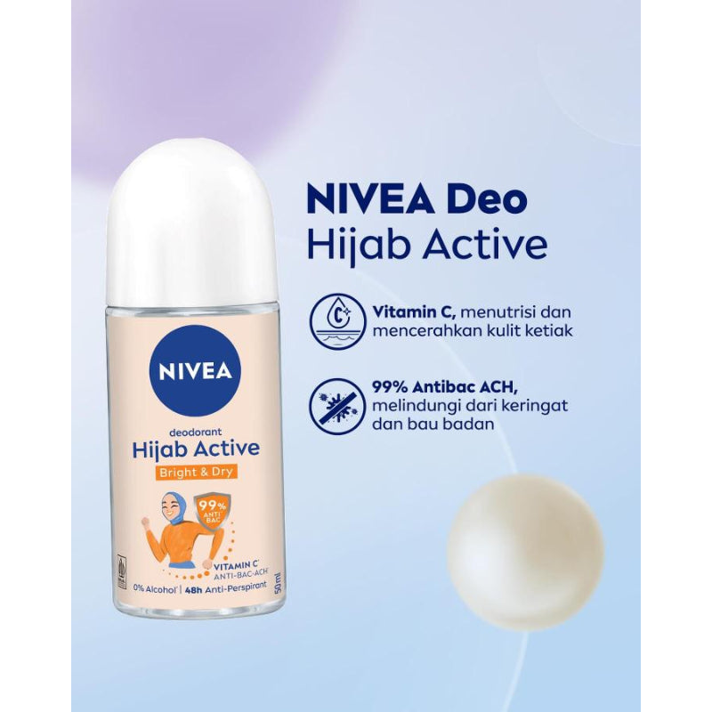 Nivea Hijab Active Bright & Dry Vitamin C AntiBac-Acn 48H Anti-Perspirant Roll-On 50ml