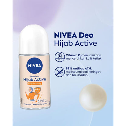 Nivea Hijab Active Bright & Dry Vitamin C AntiBac-Acn 48H Anti-Perspirant Roll-On 50ml