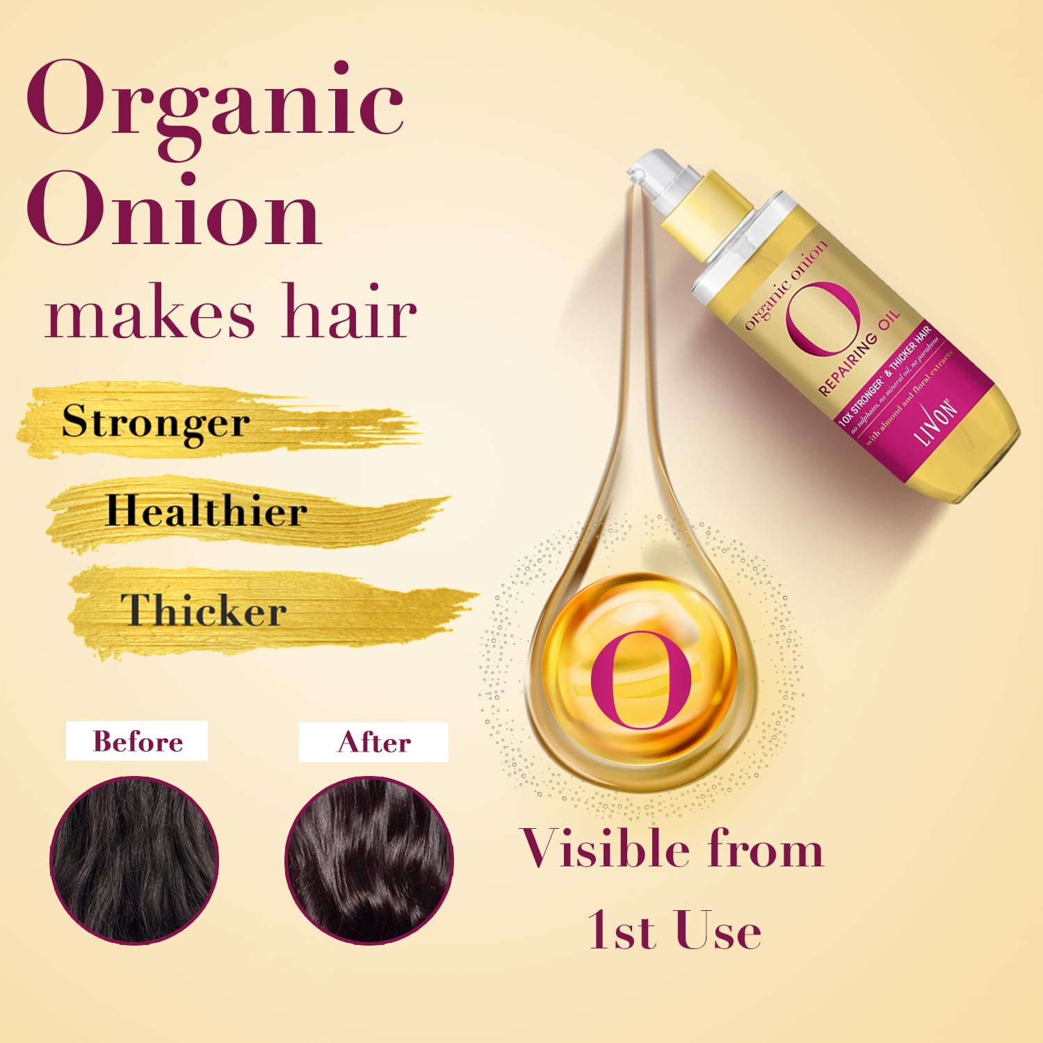 Livon Organic Onion Repairing Hair Oil with Almond & Floral Extracts 100ml – Hair Fall Control Strengthening Nourishing Hair 