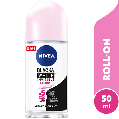 Nivea 5-In-1 Black & White Invisible Original x5 Anti Roll On 50ml for Women