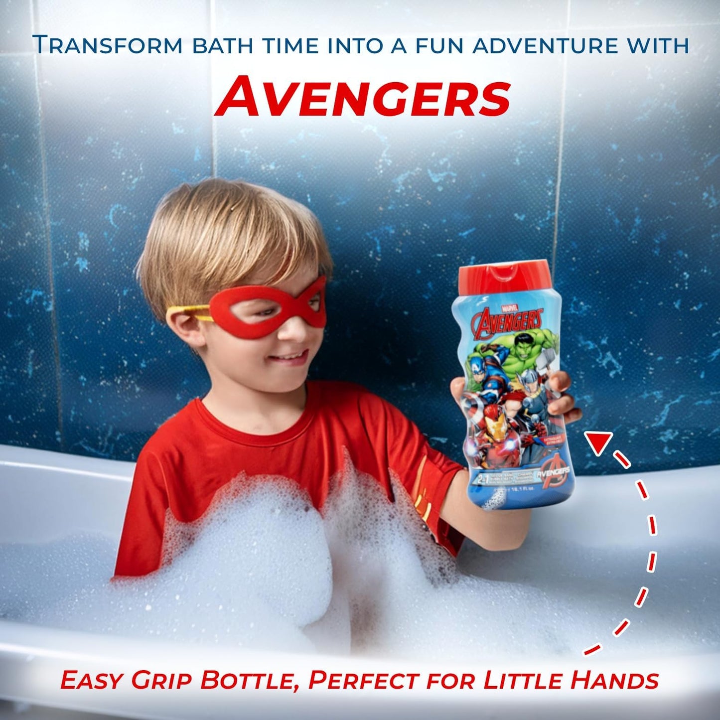 Lorenay Marvel Avengers 2-in-1 Bubble Bath & Shampoo 475ml - Gentle Kids Hair & Body Wash for Soft Cleansing, Fun Bath Time &