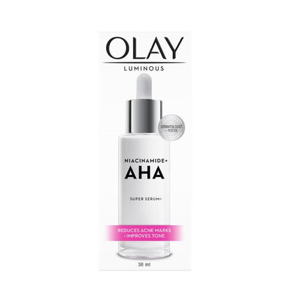 Olay Luminous Niacinamide + AHA Super Serum 30ml – Reduces Acne Marks, Improves Skin Tone & Boosts Radiance