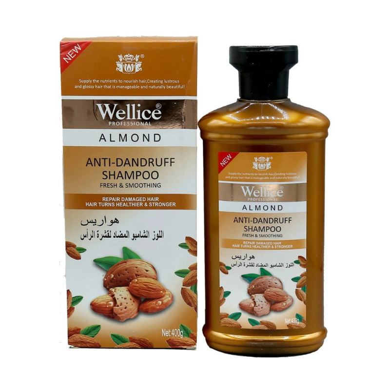 Wellice Almond Anti Dandruff Shampoo Fresh & Smoothing 400g - Nourishing Hair Cleanser for Flake Free, Soft & Shiny Hair