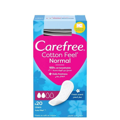 Carefree Cotton Feel Normal Pantyliners 20pcs – Unscented Daily Liners with Air Breathable Comfort for Everyday Freshness, Co