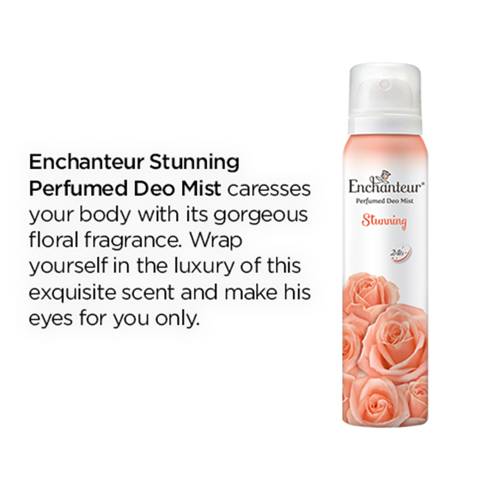 Enchanteur Stunning Perfumed Deodorant Mist 150ml - Long Lasting Floral Fragrance Body Spray for Women Freshness & Odor Prote