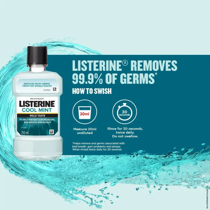Listerine Cool Mint Mouthwash 250ml Refreshing Breath & Germ Protection