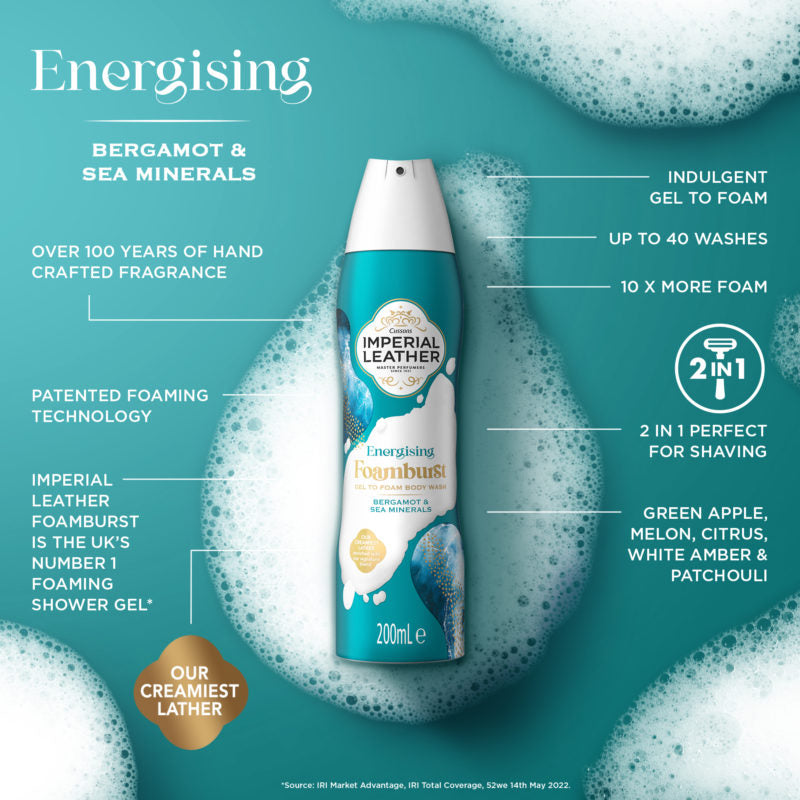 Imperial Leather Energising Foamburst Bergamot & Sea Minerals Gel To Foam Body Wash 200ml
