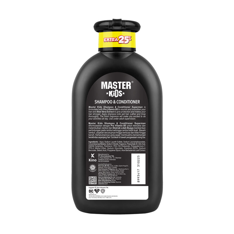 Master Kids Superman Shampoo & Conditioner 150ml - Gentle Kids Hair Care 2-in-1 Formula for Soft Smooth Hair, Tear-Free Clean