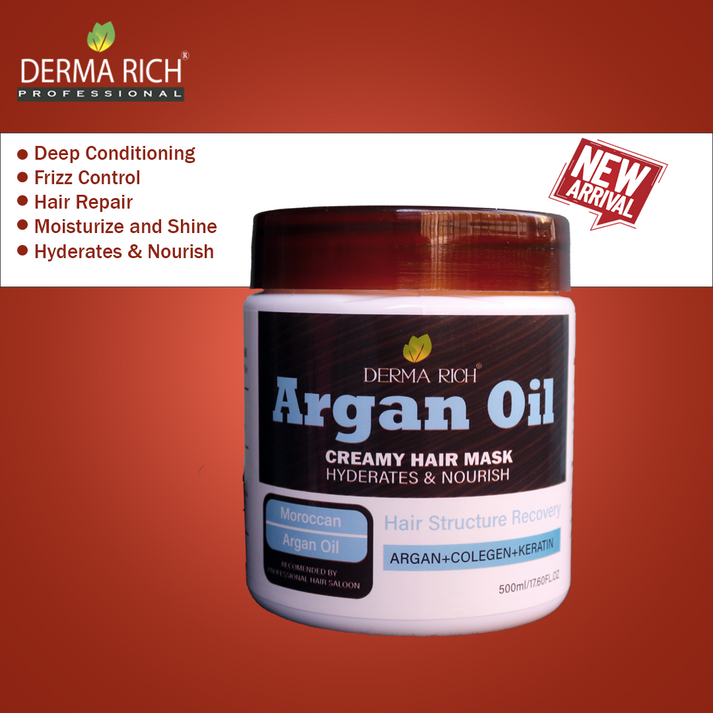 Derma Rich Argan Oil Creamy Hair Mask 500ml Deep Nourishment & Repair for Hair