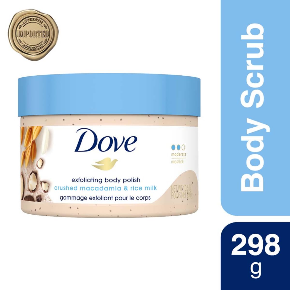 Dove Exfoliating Body Polish Crushed Macadamia & Rice Milk 298g - Gommage Exfoliant Pour Le Corps for Smooth Soft Skin