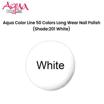 Aqua Color Line 50 Colors Long Wear Nail Polish (Shade:201 White)