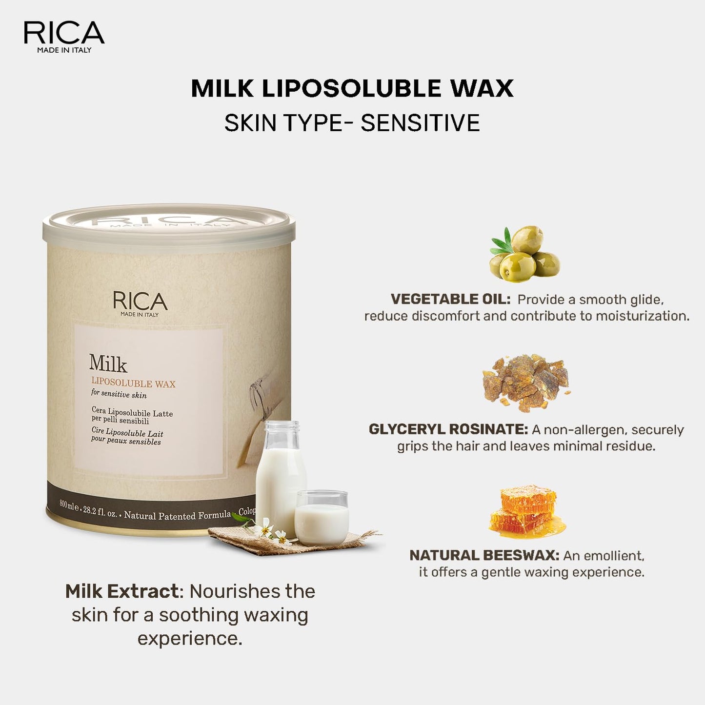 Rica Milk Liposoluble Wax for Sensitive Skin-800 ML
