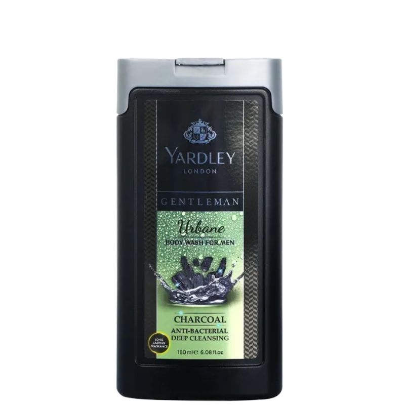 Yardley London Gentleman Urbane Charcoal Anti-Bacterial Body Wash 180ml - Deep Cleansing Men’s Shower Gel with Activated Char