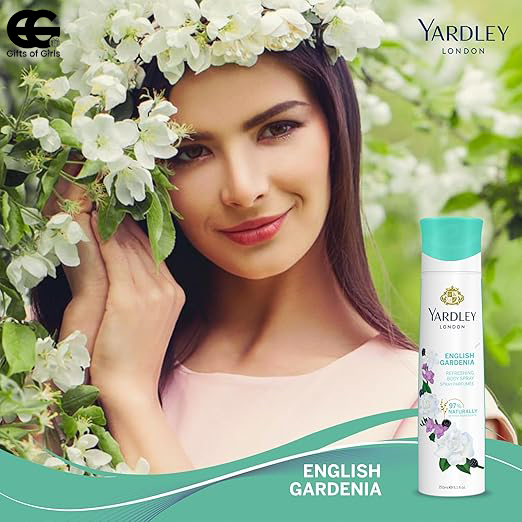 Yardley London English Gardenia Body Spray 150ml - Elegant Floral Gardenia Fragrance Body Mist with Soft White Floral Notes, 