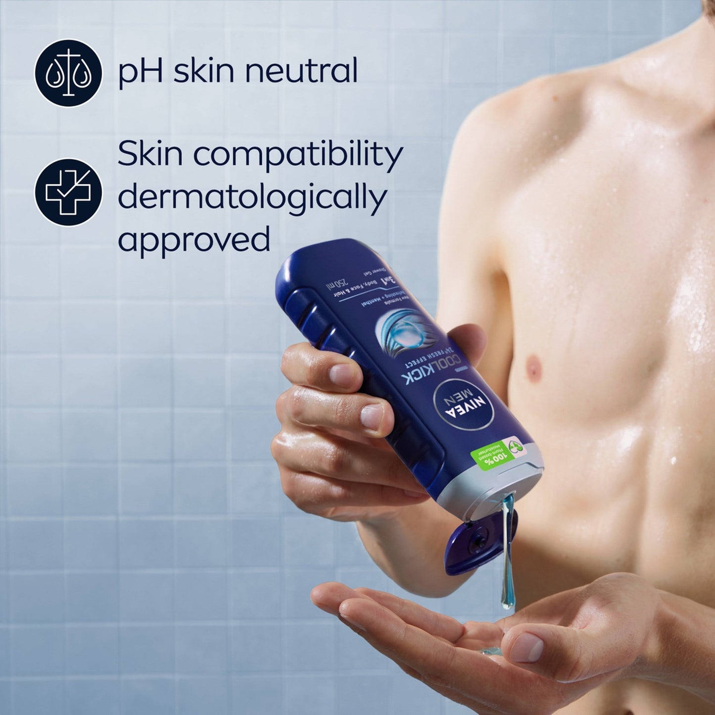 Nivea Men Cool Kick 24H Fresh Effect 3-In-1 Shower Gel For Body, Face & Hair 250ml